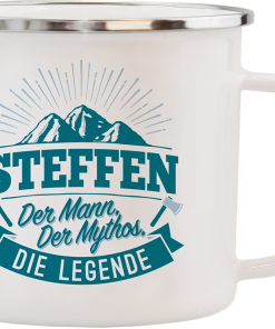 Weißer Emaille-Becher "Steffen"