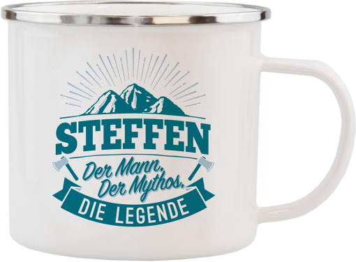 Weißer Emaille-Becher "Steffen"