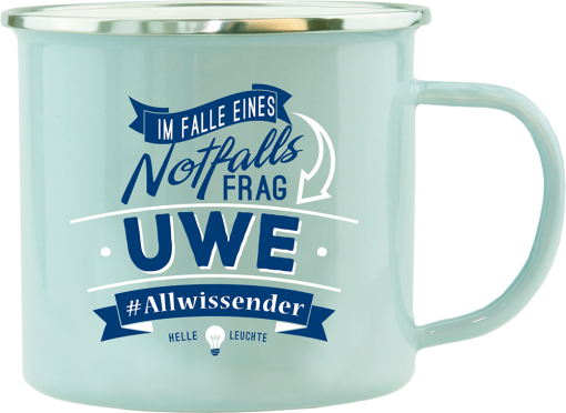 Hellblauer Emaille-Becher "Uwe"