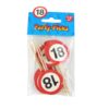 Party-Picks in Verkehrszeichen-Design auf Holzstab mit der Zahl 18