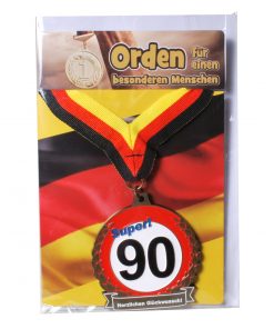 Glückwunschkarte zum 90. Geburtstag mit Orden zum Umhängen