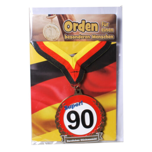 Glückwunschkarte mit Orden in Deutschlandfarben zum 90. Geburtstag