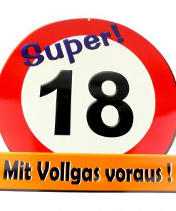 Riesen Schild in rot /weiß zum 18. Geburtstag