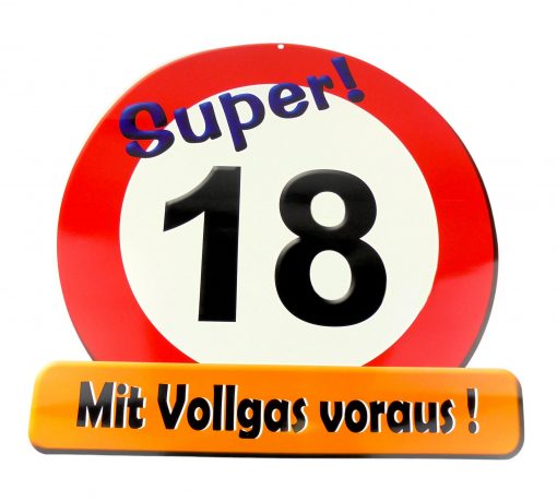 Riesen Schild in rot /weiß zum 18. Geburtstag