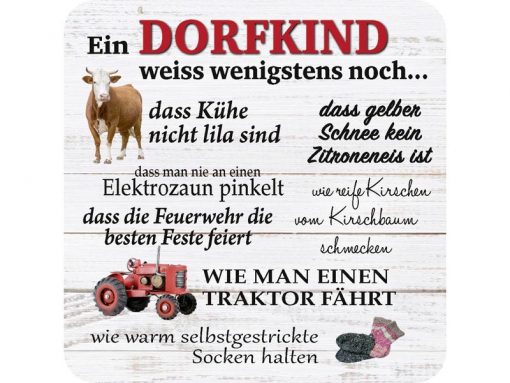 Untersetzer aus Metall mit verschiedenen Sprüchen "Dorfkind"