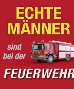 Untersetzer aus Metall in rot "Echte Männer sind bei der Feuerwehr"