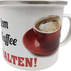 Emaille Becher "Vor dem ersten Kaffee Klappe halten"
