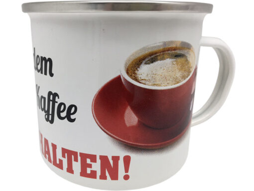 Emaille Becher "Vor dem ersten Kaffee Klappe halten"