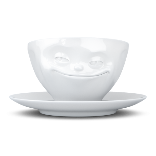 FiftyEight Kaffeetasse "Grinsend", Front, weiß