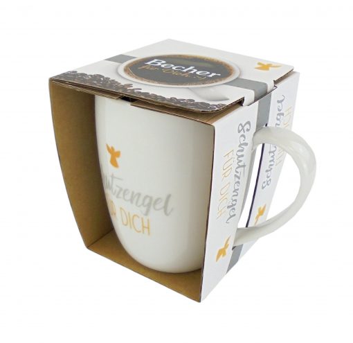 Tasse weiß/grau mit gold "Schutzengel - Für dich" mit Geschenkbanderole