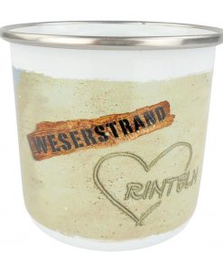 Emaille-Becher mit Schriftzug "Weserstand - ♥ Rinteln", mitte