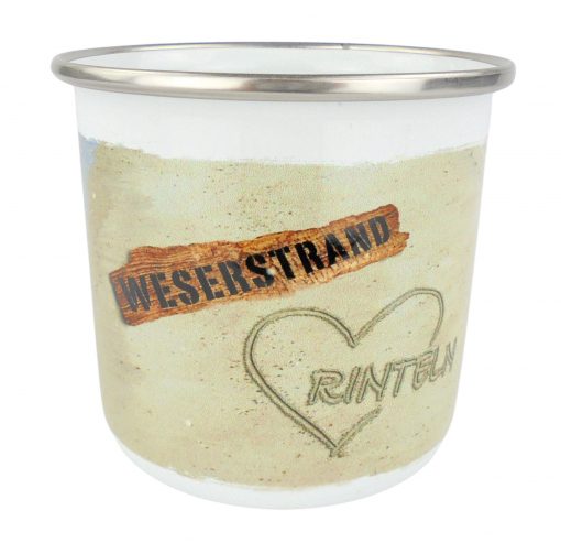 Emaille-Becher mit Schriftzug "Weserstand - ♥ Rinteln", mitte