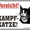 RAHMENLOS® Blechschild "Vorsicht! Kampfkatze"