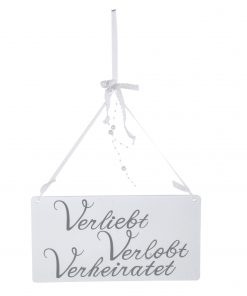 Holz-Schild "Verliebt - Verlobt - Verheiratet" zum Hängen