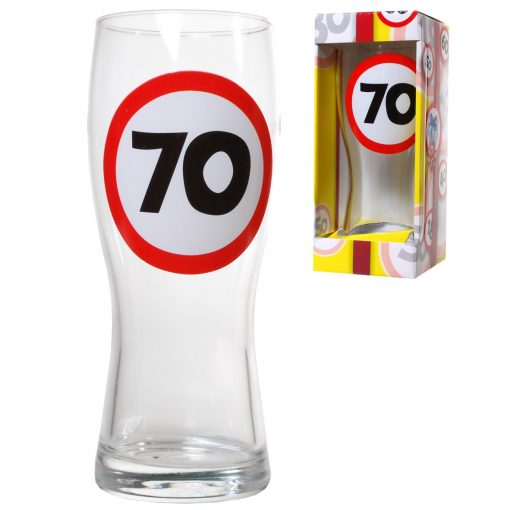 Bierglas zum 70. Geburtstag mit Verkehrsschild-Aufdruck