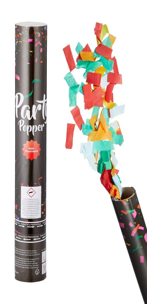 Party-Popper Klassik, ca. 40 cm, gefüllt mit 28g Papier-Luftschlangen und Konfetti