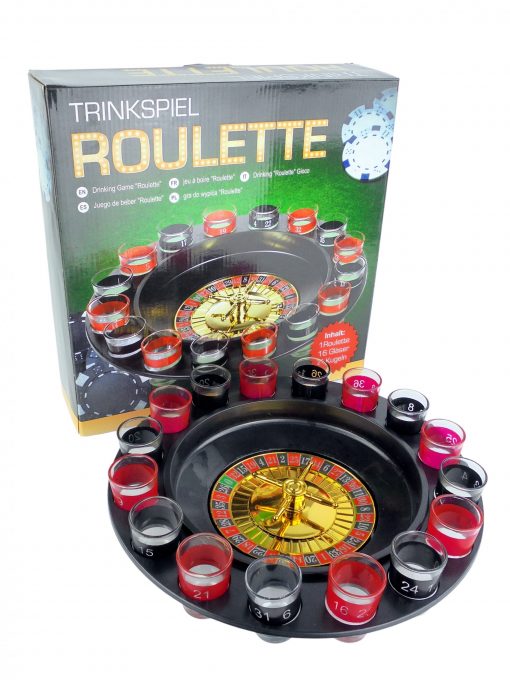 Trinkspiel "Roulette", ca. 29 cm, mit 8 roten & 8 schwarzen Gläsern