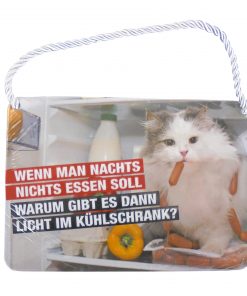 Blechschild mit Spruch und Kordel zum Hängen - Kühlschrank Katze