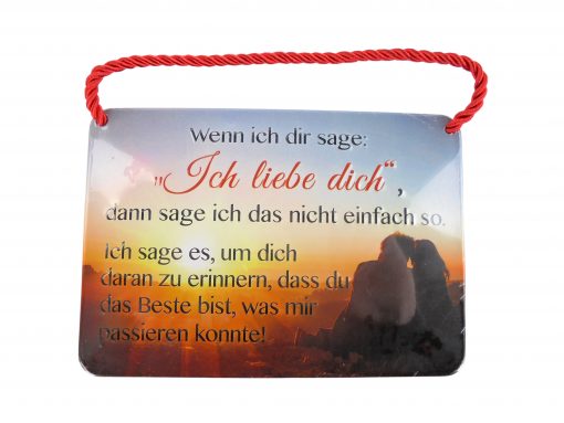 Blechschild mit Spruch und Kordel zum Hängen - Ich liebe dich