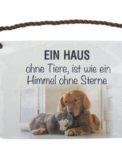 Blechschild mit Spruch und Kordel zum Hängen - Haus ohne Tiere