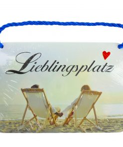 Blechschild mit Spruch und Kordel zum Hängen - Lieblingsplatz