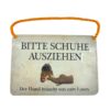 Blechschild mit Spruch und Kordel zum Hängen - Bitte Schuhe ausziehen"