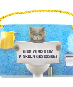 Blechschild mit Spruch und Kordel zum Hängen - Pinkelkatze sitzt