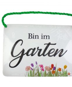 Blechschild mit Spruch und Kordel zum Hängen - Garten