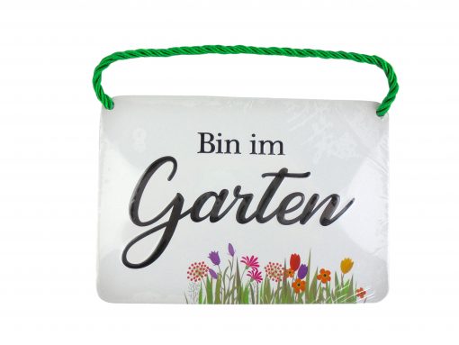 Blechschild mit Spruch und Kordel zum Hängen - Garten