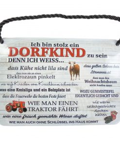 Blechschild mit Spruch und Kordel zum Hängen - Dorfkind