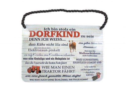 Blechschild mit Spruch und Kordel zum Hängen - Dorfkind