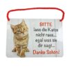 Blechschild mit Spruch und Kordel zum Hängen - Katze raus