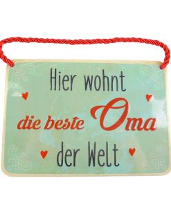 Blechschild mit Spruch und Kordel zum Hängen - Beste Oma