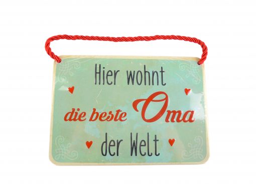 Blechschild mit Spruch und Kordel zum Hängen - Beste Oma