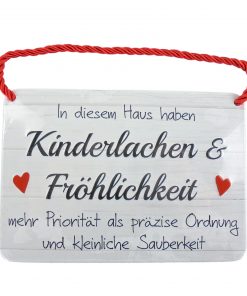 Blechschild mit Spruch und Kordel zum Hängen - Kinderlachen