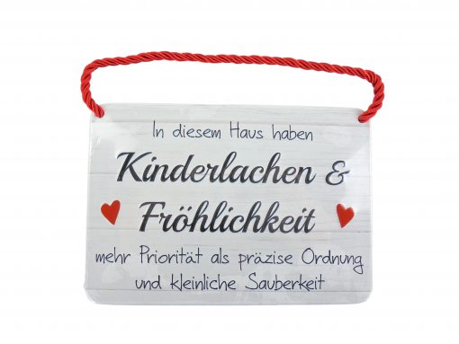 Blechschild mit Spruch und Kordel zum Hängen - Kinderlachen