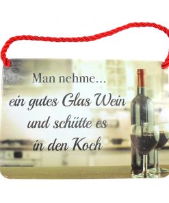 Blechschild mit Spruch und Kordel zum Hängen - Wein + Koch