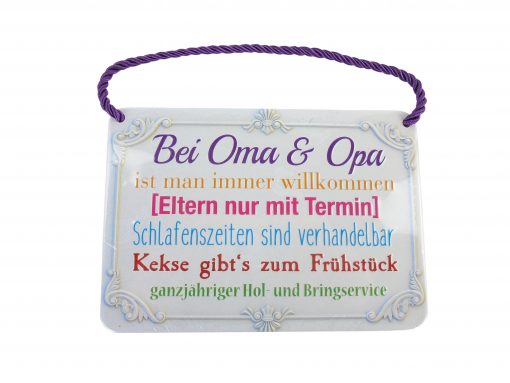 Blechschild mit Spruch und Kordel zum Hängen - Oma & Opa