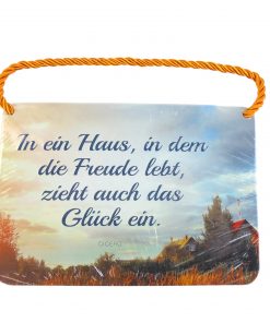 Blechschild mit Spruch und Kordel zum Hängen - Haus + Freude