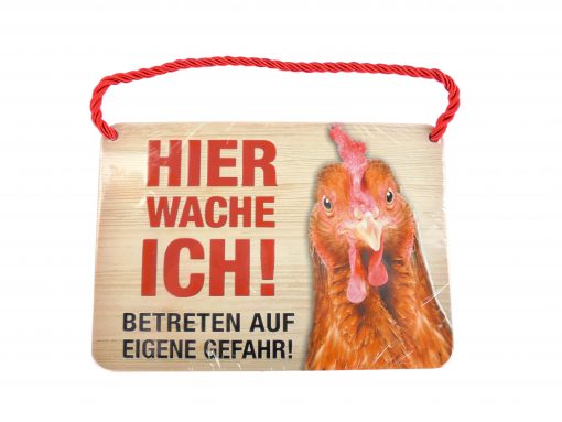 Blechschild mit Spruch und Kordel zum Hängen - Hier wache ich!