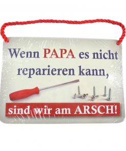 Blechschild mit Spruch und Kordel zum Hängen - Papa reparieren