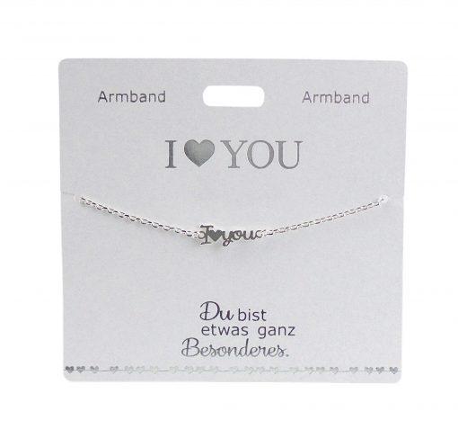 Armband mit Schriftzug "I (Herz) you", versilbert