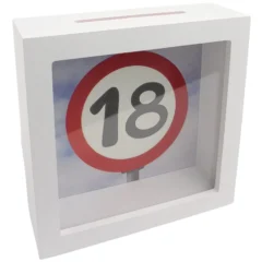 Spardose "18" mit Glasfront - Verkehrsschild