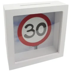 Spardose "30" mit Glasfront - Verkehrsschild
