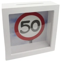 Spardose "50" mit Glasfront - Verkehrsschild