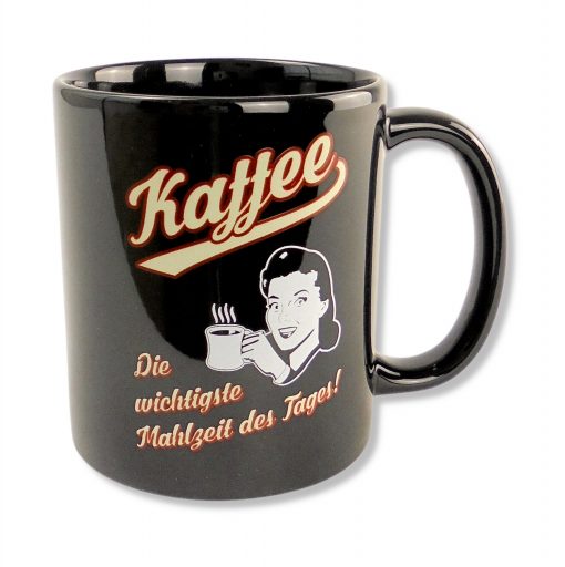 Rahmenlos Tasse in schwarz mit Spruch "Kaffee"