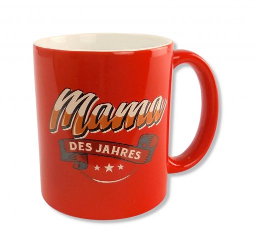 Rahmenlos Tasse in rot mit Spruch "Mama des Jahres"