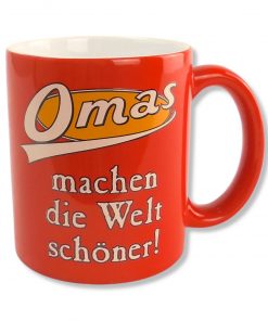 Rahmenlos Tasse in rot mit Spruch "Omas machen die Welt schöner"