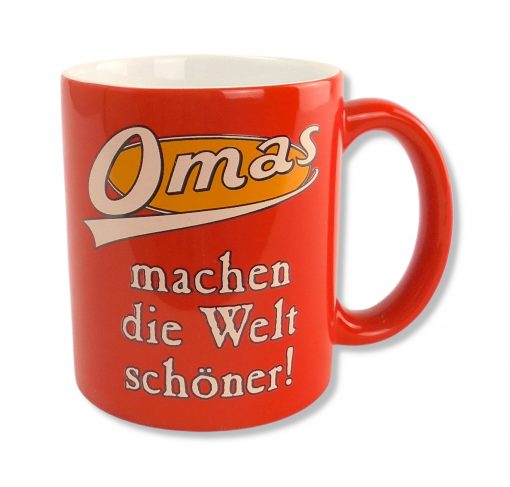 Rahmenlos Tasse in rot mit Spruch "Omas machen die Welt schöner"