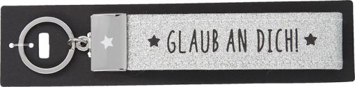 Glücksfilz Anhänger glitzernd in silber "Glaub an dich!"